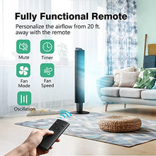 Load image into Gallery viewer, Tower Fan, 42” 90° Oscillating Tower Fan with 5 Fan Speeds, Sleep Mode, Remote, 12H On/Off Timer, Portable Stand Up Floor Bladeless Fan for Bedrooms, Living Rooms, Kitchen, Offices