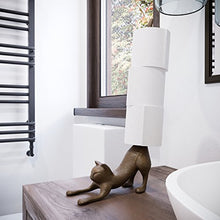 Load image into Gallery viewer, Comfify Yoga Cat Decorative Paper Towel Holder or Toilet Paper Holder Adorable “Downward Dog” Pose Kitty- Cast Iron Paper Towel Stand - Antiqued Cast Iron Storage - Multiple uses - 19” Tall.