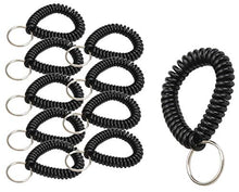 Load image into Gallery viewer, Lucky Line 2” Diameter Spiral Wrist Coil with Steel Key Ring, Multi-Color Flexible Wrist Band Key Chain Bracelet, Stretches to 12”, Black, 10 PK (41020)