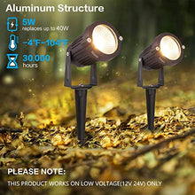 Load image into Gallery viewer, ZUCKEO Low Voltage Landscape Lights LED Landscape Lighting, 5W 12V Garden Pathway Lights Waterproof Warm White Walls Trees Flags Outdoor Landscape Spotlights with Stakes (8 Pack)