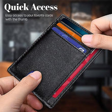 Load image into Gallery viewer, Minimalist Slim Wallet for Men, Front Pocket Real Leather Mens Wallets, RFID Blocking Business Credit Card Holder with ID Window (Slim Black)