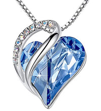 Load image into Gallery viewer, Leafael Infinity Love Heart Pendant Necklace Light Sapphire Blue March December Birthstone Crystal Jewelry Gifts for Women, Silver-tone, 18"+2"