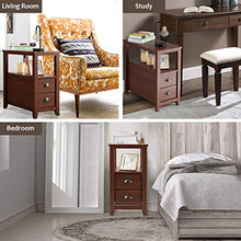Load image into Gallery viewer, Giantex End Table W/ 2 Drawers and Shelf Space-Saving Rectangular Bedside Table with Metal Handle, Retro Side Table for Living Room Bedroom Home Furniture Side Table (2, Brown)