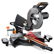 Load image into Gallery viewer, Sliding Miter Saw, ENGiNDOT 10-Inch Single Bevel Compound Miter Saw with 15-Amp Motor, Double Speed (4500 & 3200 RPM), Laser Guide, 3 Blades, Bevel Cut (0°- 45°) for Wood, PVC or Soft Metal Cutting