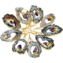 Load image into Gallery viewer, SUNYIK Natural Agate Geode Slice Quartz Druzy Dangle Earrings,with Amethyst Crystal,Gold Plated Drop Earring