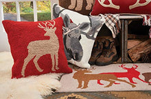 Load image into Gallery viewer, C&F Home Buck Lodge Cabin Holiday Christmas Winter Xmas Red Tan Handcrafted Premium Hooked Decorative Throw Pillow 18 x 18 Red