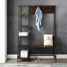 Load image into Gallery viewer, WE Furniture 5 Shelf Entryway Bench Hall Tree Storage Coat Rack, 72 Inch, Walnut Brown