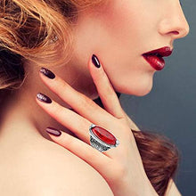 Load image into Gallery viewer, Charming 925 Sterling Silver Cubic Zirconia Ring with Red Synthetic-Turquoise Stone Size 7