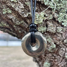 Load image into Gallery viewer, Magic Human Pyrite Crystal Stone Necklace - Lucky Donut Pendant Amulet - Iron-Metallic Circle Jewelry - Good Luck Charm