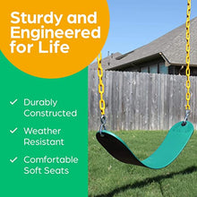 Load image into Gallery viewer, Jungle Gym Kingdom Outdoor Swing Seat Replacement - Pack of 1 Replacement Swings for Swingsets for Outside with Plastic Coated Chains and 2 Hooks, Playground Accessories, Green