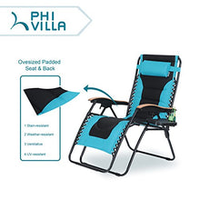 Load image into Gallery viewer, PHI VILLA Oversize XL Padded Zero Gravity Lounge Chair Wide Armrest Adjustable Recliner with Cup Holder, Support 350 LBS (Aqua)