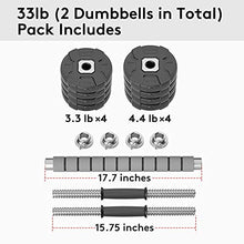 Load image into Gallery viewer, RUNWE Adjustable Dumbbell Barbell Set, Free Weight Set with Steel Connector at Home/Office/Gym Fitness Workout Exercises Training, All-Purpose for Men/Women/Beginner/Pro(33 lbs -2 Dumbbells in Total)