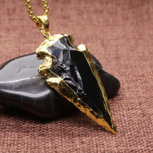 Load image into Gallery viewer, COAI Raw Obsidian Dragonglass Arrowhead Pendant Necklace for Men 31.5"