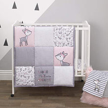 Load image into Gallery viewer, Little Love By Nojo Sweet Deer, Grey, Pink, White 3Piece Nursery Mini Crib Bedding Set With Comforter, 2 Fitted Mini Crib Sheets, Pink, Grey, White, Charcoal