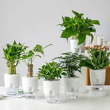 Load image into Gallery viewer, Self Watering Planters Pot - 4.1 Inch 3 Pack Plastic Bottom Watering Plant Pot with Drainage Holes Saucers Reservoirs and Wick Rope - Decorative Flower Pots for Indoor Outdoor House Plants, Flowers