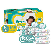 Load image into Gallery viewer, Diapers Size 6, 108 Count and Baby Wipes - Pampers Swaddlers Disposable Baby Diapers, ONE Month Supply with Pampers Sensitive Water Baby Wipes, 12X Pop-Top Packs, 864 Count