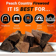Load image into Gallery viewer, Seasoned Firewood by Home and Country USA. Hardwood, Kiln Dried firewood for Outdoor fire pits, Wood Burning stoves, and Campfires. Comes in 25LB Bundles