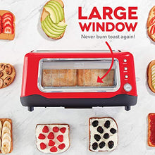 Load image into Gallery viewer, Dash Clear View Toaster: Extra Wide Slot Toaster with See Through Window - Defrost, Reheat + Auto Shut Off Feature for Bagels, Specialty Breads & other Baked Goods - Red