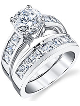Load image into Gallery viewer, 2 Carats Sterling Silver Bridal Set Cubic Zirconia Engagement Wedding Ring Bands with Round and Princess Cut
