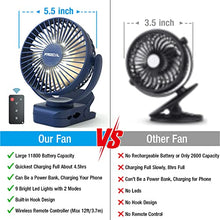 Load image into Gallery viewer, Clip on Fan 65 Hours Portable Desk Fan Rechargeable with LED Lights & Hooks 11800 Capacity Battery Operated Fan with Clips Small Desk Fan Mini Fans for Tents Travel Outdoor Camping Golf Cart Emergency
