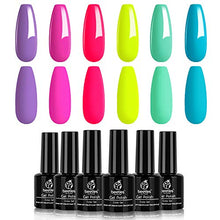 Load image into Gallery viewer, Beetles Gel Nail Polish Set, Forever Young Collection Turquoise Purple Blue Neon Yellow Gel Polish Hot Pink Gel Nail Lacquer Kit Nail Art Manicure, 7.3ml Each Bottle
