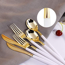 Load image into Gallery viewer, WDF 30Guest Gold Plastic Plates & Disposable Gold Plastic Silverware With White Handle- Baroque White&Gold Plastic Dinnerware for Upscale Wedding &Parties