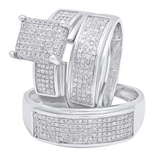 Load image into Gallery viewer, Dazzlingrock Collection 0.65 Carat (ctw) Round White Diamond Mens & Womens Micro Pave Trio Bridal Wedding Set, Sterling Silver