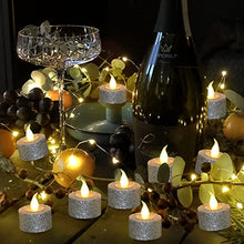 Load image into Gallery viewer, FURORA LIGHTING LED Silver Candles Battery Operated with 6/18 Timer, Pack of 12, Flameless Tea Lights Candles for Party, Christmas Decorations, Flickering Candles