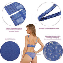 Load image into Gallery viewer, Women's Sexy Soft Lace Lingerie Set See Through Underwear Floral Lace Underwire Sheer Bra and Panty Set (Blue,32C)
