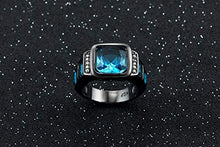 Load image into Gallery viewer, Opal Jewelry Mans Size 7-11 Black Gold Filled Blue Sapphire Wedding Engagement Ring Gift (10)