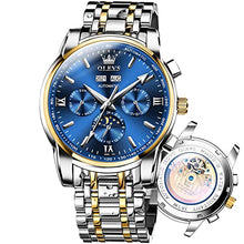 Load image into Gallery viewer, Automatic Watches for Men Self Winding Two Tone Stainless Steel Mechanical Fashion Watches Moon Phase Tourbillon Luminous Skeleton Waterproof Mens Watch with Date