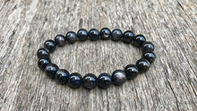 Load image into Gallery viewer, good luck gift 8mm Stretchable Black Black Moonstone Bracelet Round, Smooth 7" for mens, womens, gf, bf & Adult.