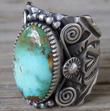 Load image into Gallery viewer, Wenbin 925 Sterling Silver Ring Delberto Climbing Oval Cut Natural Turquoise Bridal Ring Women's Ring Size 6-10 (US Code 10)