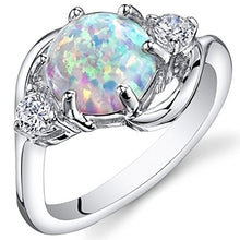 Load image into Gallery viewer, Peora Created White Opal Ring in Sterling Silver, Round Shape, 8mm, 1.75 Carats total, Size 6