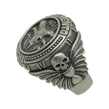 Load image into Gallery viewer, Aries Skull Zodiac Sign Sterling Silver 925 Biker MenS Ring Masonic