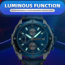 Load image into Gallery viewer, MEGIR Men Business Analogue Quartz Watch with Fashion Blue Leather Strap Chronograph Luminous Auto Calendar for Sport & Work 2074 Blue