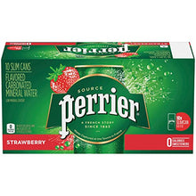 Load image into Gallery viewer, Perrier Strawberry Flavored Carbonated Mineral Water, 8.45 fl oz. Slim Cans (10 Pack)
