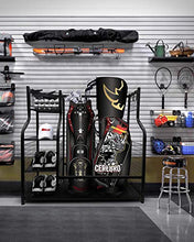 Load image into Gallery viewer, Mythinglogic Golf Storage Garage Organizer, 2 Golf Bag Storage Stand and Other Golfing Equipment Rack & 4 Removable Hooks, Extra Large Design for Golf Clubs Accessories