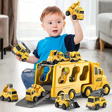 Load image into Gallery viewer, TEMI Construction Truck Toys Cars for Toddlers 3-5 - 7-in-1 Friction Power Vehicle Toy for 3 4 5 6 Year Old Boys, Carrier Transport Trucks for Kids 3-5 Years, Car Toys Set for Age 3-9 Boys & Girls