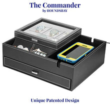 Load image into Gallery viewer, HOUNDSBAY Commander Dresser Valet Watch Box Case & Mens Jewelry Box Organizer with Smartphone Charging Station (Black/Gray)