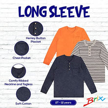 Load image into Gallery viewer, Boys Long Sleeve Pocket Shirts - 3-Pack Henley Tee Shirts Comfort Crew Neck T. 4T