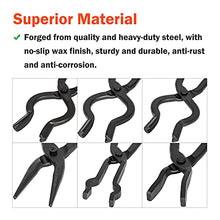 Load image into Gallery viewer, PIILOO Blacksmith Tongs Beginner Bladesmith Forge Tong Knife Making Tongs Set Includes 1/4 Flat Jaw, Pick Up, Scroll, 3/8" 1/2" 5/8" Inch V-Bit Tongs (6PCS)
