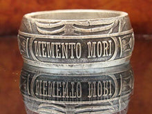 Load image into Gallery viewer, Memento Mori Pirate coin ring made from pure silver coin. Can size 7-16