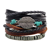 Load image into Gallery viewer, Diamondo Woven Leather Bracelet Unisex Leaf Charm Multi Layers Beads Adjustable Wristband
