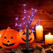 Load image into Gallery viewer, Twinkle Star 24 LED Lighted Halloween Tree, Battery Operated Birch Tree with 24 DIY Bat, Indoor Home Table Desktop Best Halloween Decorations Gift Package