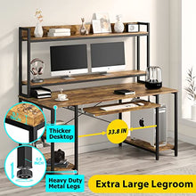 Load image into Gallery viewer, 55 INCH Computer Desk with Keyboard Tray, Industrial Desk with Hutch Storage Shelves Gaming Desk with Monitor Shelf CPU Stand Study Writing Desk for Home Office, Easy to Assemble, Rustic Brown