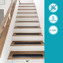 Load image into Gallery viewer, S&X Stair Treads Non Slip Tape with Photoluminescent Stripe,Glow in The Dark Anti Slip Tape,High Traction Friction Abrasive Adhesive Tape,Indoor & Outdoor,6 Inch X 24 Inch,5 Pack,Black