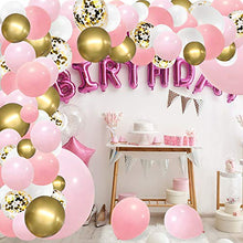 Load image into Gallery viewer, RUBFAC Pink Balloon Arch Garland Kit, 192 Pcs Pink White Gold and Gold Confetti Balloons for Birthday Party, Shower, Wedding Background Decorations