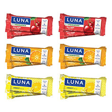 Load image into Gallery viewer, LUNA BAR - Fruit Variety Pack - NEW bars with prebiotics - Good Source of Fiber - Gluten Free - Delicious Fruit Flavors - Lemon, Cherry, Tangerine (1.69 Ounce Snack Bars, 12 Count)