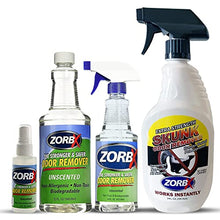 Load image into Gallery viewer, ZORBX Quick Action Odor Remover Bundle - Includes Unscented Multipurpose Odor Remover Value Pack (2Oz +16Oz +32Oz) & Skunk Odor Remover Spray (24 Oz)